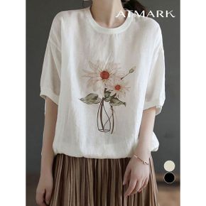 ATMARK 플라워루즈숄더티셔츠 AA53TS092G_P403566036