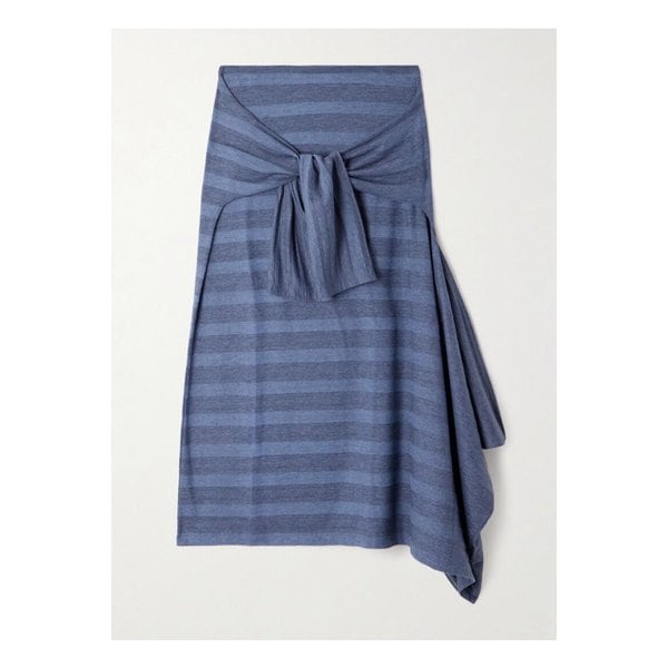 아워레가시 사스 컨버터블 비대칭 트위스트 프론트 스트라이프 미디 스커트 1647597356045315