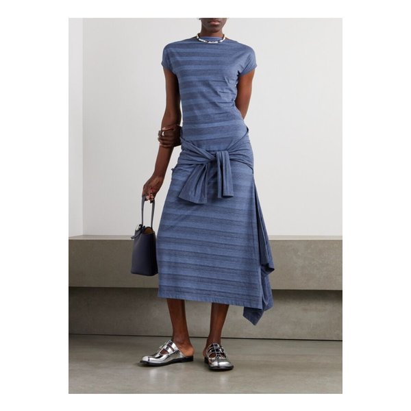 아워레가시 사스 컨버터블 비대칭 트위스트 프론트 스트라이프 미디 스커트 1647597356045315