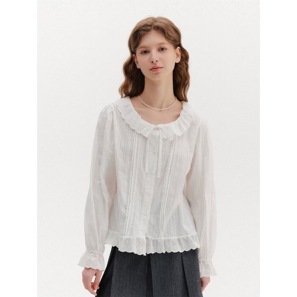 코튼 레이스 카라 리본 블라우스 (TLBAH7403)