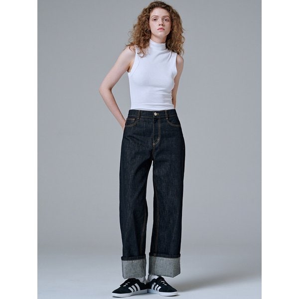 9146 롤업 넌페이드 데님 (다크 인디고)