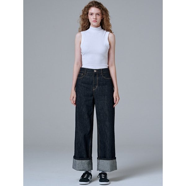 9146 롤업 넌페이드 데님 (다크 인디고)