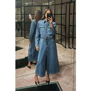 자라 ZARA 여성 롱 청 원피스 Z1975 데님 미디 카라 드레스