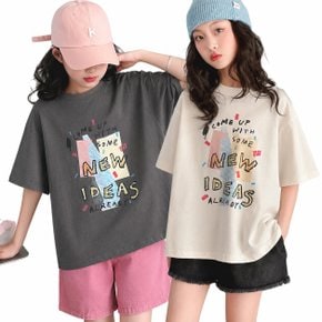 귀여운 레터링 여름 라운드 오버핏 반팔 티셔츠