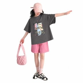 귀여운 레터링 여름 라운드 오버핏 반팔 티셔츠