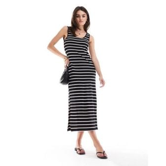 이스퀘어 4883476 Mango stripe midi dress in black