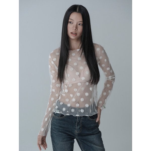 [리퍼브]VELUNA FLOWER SEE-THROUGH T-SHIRT_ IVORY