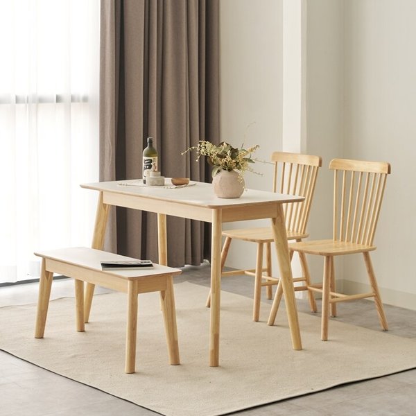 헤이몰리 로쉐 원목 4인 식탁세트 (의자+벤치) [착불]