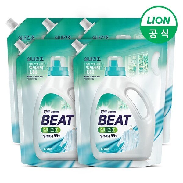 실내건조 액체세제 1.8L 리필 5개 비건 세탁세제 일반 드럼 겸용