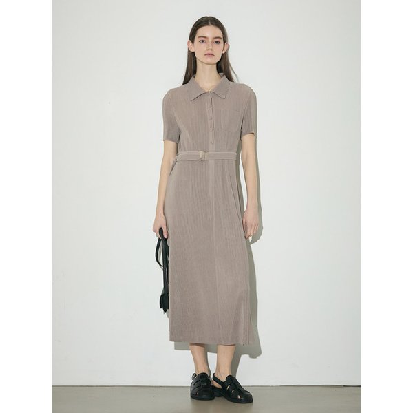 클래식 벨트 반소매 플리츠 롱 원피스_3colors