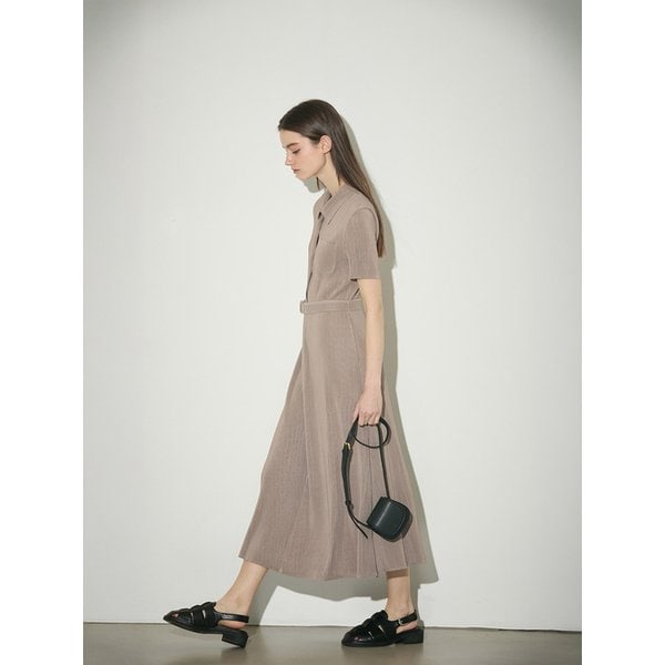 클래식 벨트 반소매 플리츠 롱 원피스_3colors