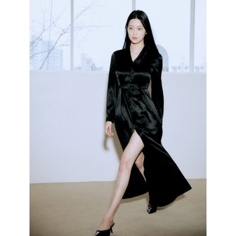 아이스버그로즈 GIVERNY SILK BUTTON-UP FLUID DRESS (BLACK)