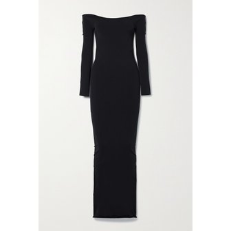 더로우 쿠리티바 오프숄더 스트레치 폰테 맥시 드레스 블랙 1647597311311811