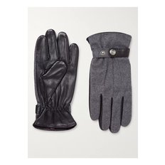 Guildford Mélange Flannel and Leather Gloves 그레이