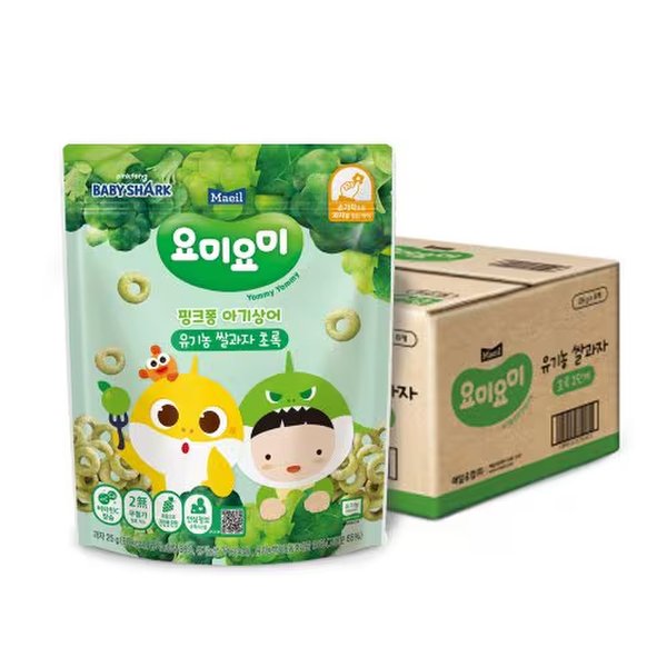 유업 핑크퐁 아기상어 유기농 쌀과자 초록 25g 8봉