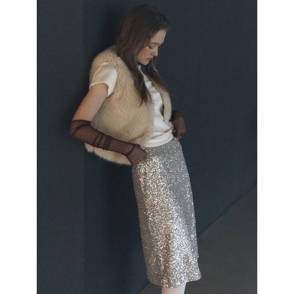 spangle midi skirt_beige