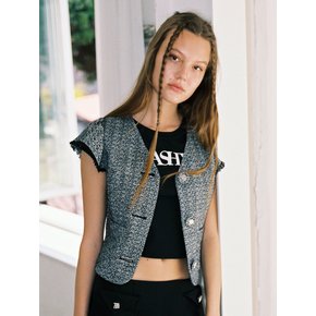 MELROSE TWEED FRILL JACKET TOP_BLACK