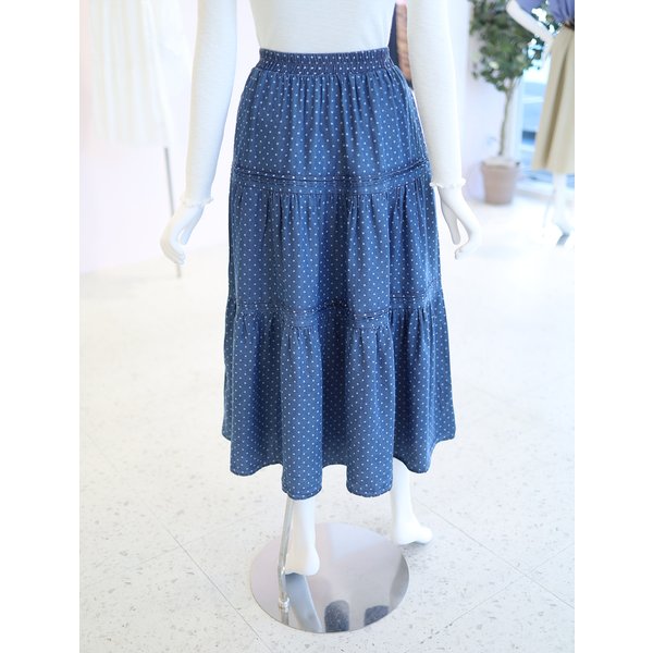 [여주점] 여성 도트 데님 밴딩 티어드 스커트 YW6MS707