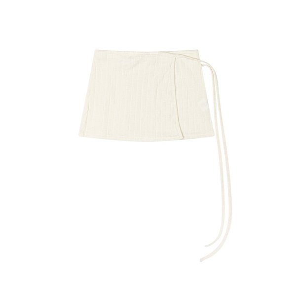 [리퍼브] RIBBED STRAP WRAP SKIRT, CREAM