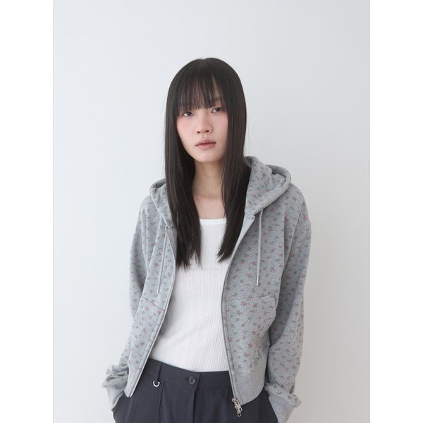 Flower Pattern Hood Zip-up_Melange gray