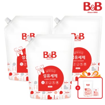 비앤비 섬유세제 1500ml 리필형 3입+ 증정품(800ml  유연제 1입/50ml 유연제 1입)