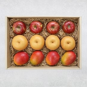 [8/28일 순차출고][산지직송] 사과, 배, 애플망고 선물세트 5.7kg 내외 12입 (보자기증정) / (4+4+4)