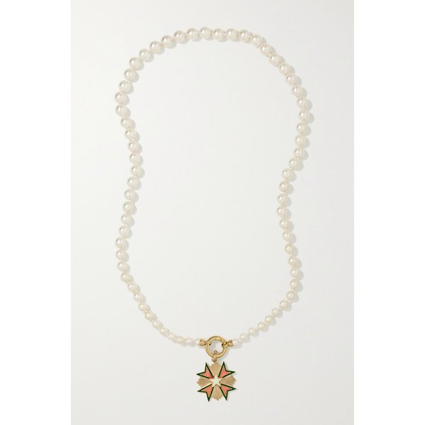 Emmeline 14-karat Gold, Enamel, Pearl And Quartz Necklace 아이보리