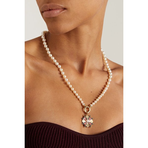 Emmeline 14-karat Gold, Enamel, Pearl And Quartz Necklace 아이보리