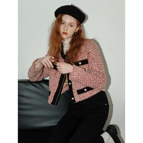 Cest_collarless red tweed crop jacket