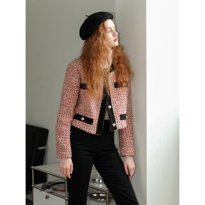 Cest_collarless red tweed crop jacket