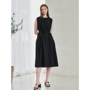 Round Neck Sleeveless Belted Dress - Black