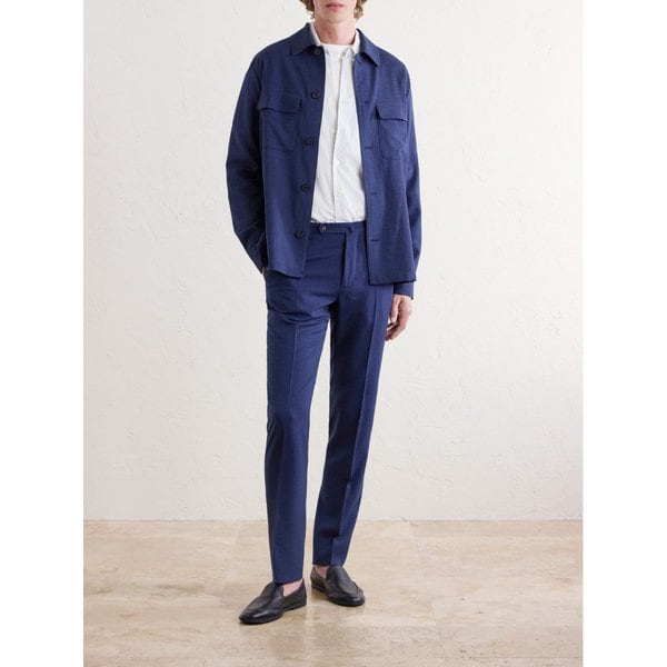 스트레이트 레그 플리츠 울 실크 리넨 블렌드 팬츠 46376663163019201