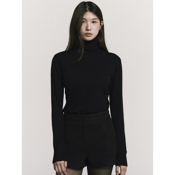 [ESSENTIAL] SOFT TURTLENECK SLIM KNIT_BLACK