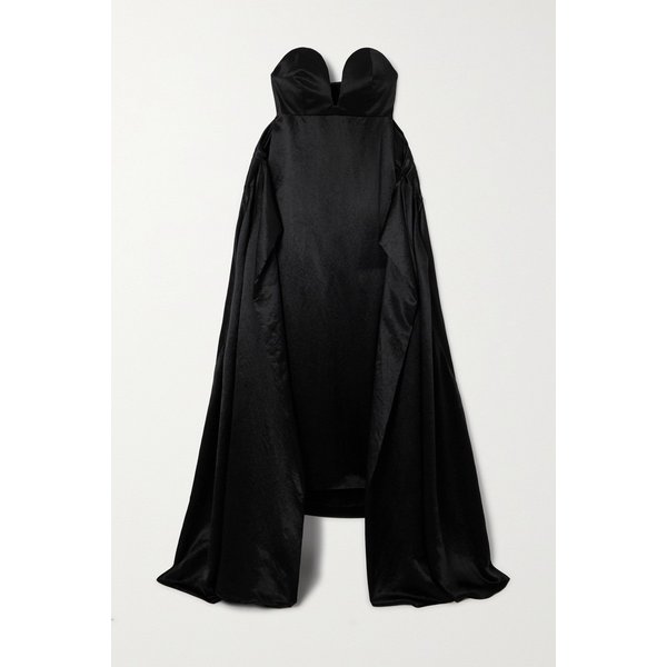 스트랩리스 케이프 이펙트 해머드 새틴 가운 블랙 1647597318392220