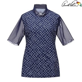 여성 하프넥 매쉬 슬리브 패턴 티셔츠 ALM0KH73_NV