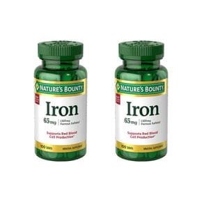 [해외직구] 네이처스바운티 아이언 철분제 65mg 황산철 325mg 100정 2팩 Nature’s Bounty Iron 65mg Ferrous Sulfate 325mg 100 Tablets