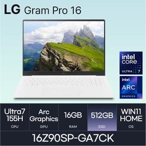 LG전자 그램 프로16 16Z90SP-GA7CK (WIN11 HOME/SSD 512GB/RAM 16GB) HMC