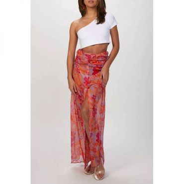 이스퀘어 3929141 AMIR SLAMA Tropical Georgette Skirt In Caetano