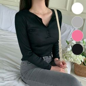 솔리드 슬림핏 상티 원형넥 스냅 여성용 유니크스트라이프짜임
