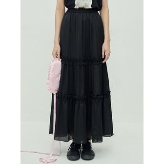 로맨시크 Shirring Detailed long Skirt (Black)