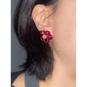 Red flower bead earring