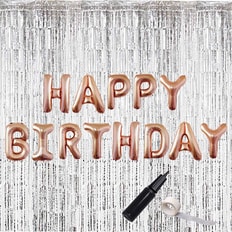  TUCO.B 투코비 생일파티 장식 세틴실버 수술커튼+해피벌스데이풍선 세트_로즈골드G3