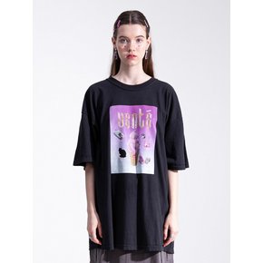 Pigment dyeing short sleeves overfit logo tee in black