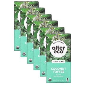 [해외직구] Alter Eco 알터에코 코코넛 토피 47% 카카오 다크 초콜릿 바 80g 6팩