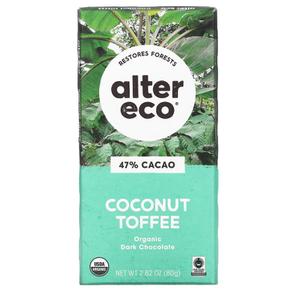 [해외직구] Alter Eco 알터에코 코코넛 토피 47% 카카오 다크 초콜릿 바 80g 6팩