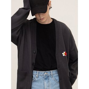 [UNISEX]플라워 하트 하프스마일 자수 니트 가디건_차콜