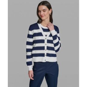 칼라거펠트 우먼 Long-Sleeve V-Neck 스팽글 스트라이프드 Cardigan - Navel Academy soft 화이