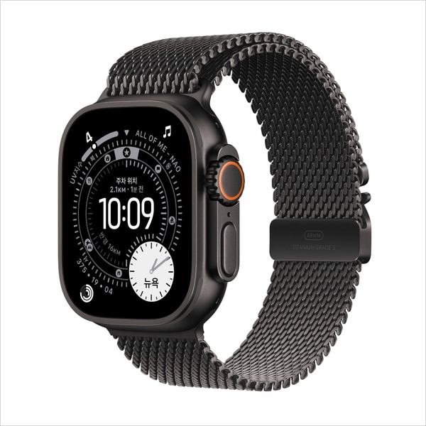 워치 울트라 3 셀룰러 49mm 블랙 티타늄, 블랙 티타늄 밀레니즈 루프(S) MF1N4KH/A