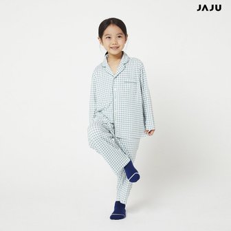 JAJU (키즈)보드라운 피치스킨 체크 파자마 세트/라이트 민트