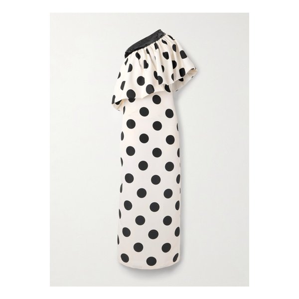 디마 아야드 원숄더 시퀸 폴카 도트 파유 맥시 드레스 아이보리 46376663162917726